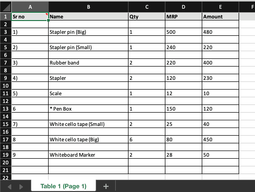 Excel extraction